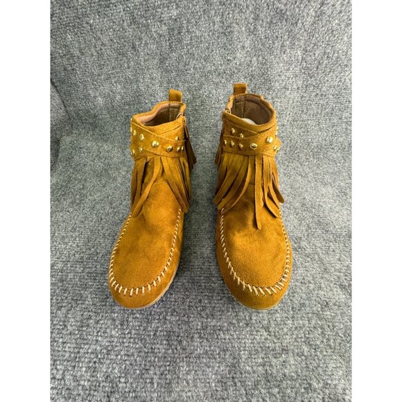 Soda Shoes Women's 10 Dahlia Faux Suede Moccasin Fringe Ankle Bootie - Picture 11 of 16